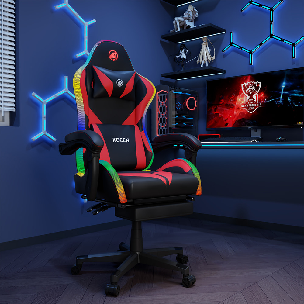 Ghế chơi game vải da PU, ghế Esports có đèn RGB điều chỉnh nhiều màu, dùng nguồn USB, điều khiển từ xa