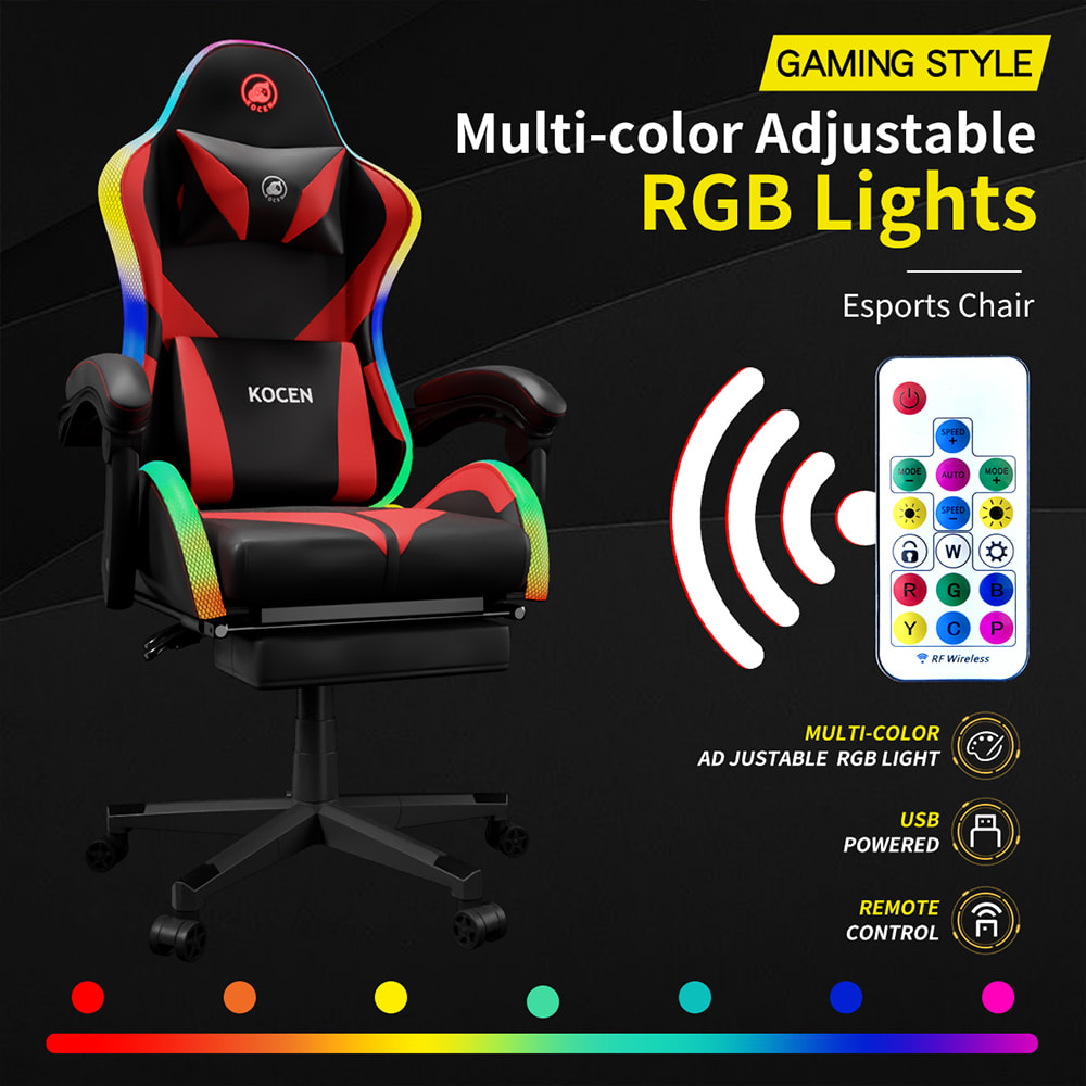 Ghế chơi game vải da PU, ghế Esports có đèn RGB điều chỉnh nhiều màu, dùng nguồn USB, điều khiển từ xa Ghế chơi game vải da PU, ghế Esports có đèn RGB điều chỉnh nhiều màu, dùng nguồn USB, điều khiển từ xa