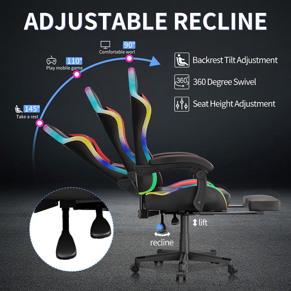 Ghế chơi game vải da PU, ghế Esports có đèn RGB điều chỉnh nhiều màu, dùng nguồn USB, điều khiển từ xa Ghế chơi game vải da PU, ghế Esports có đèn RGB điều chỉnh nhiều màu, dùng nguồn USB, điều khiển từ xa