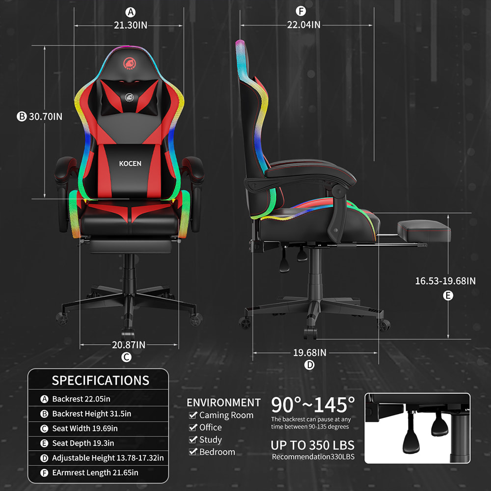Ghế chơi game vải da PU, ghế Esports có đèn RGB điều chỉnh nhiều màu, dùng nguồn USB, điều khiển từ xa Ghế chơi game vải da PU, ghế Esports có đèn RGB điều chỉnh nhiều màu, dùng nguồn USB, điều khiển từ xa